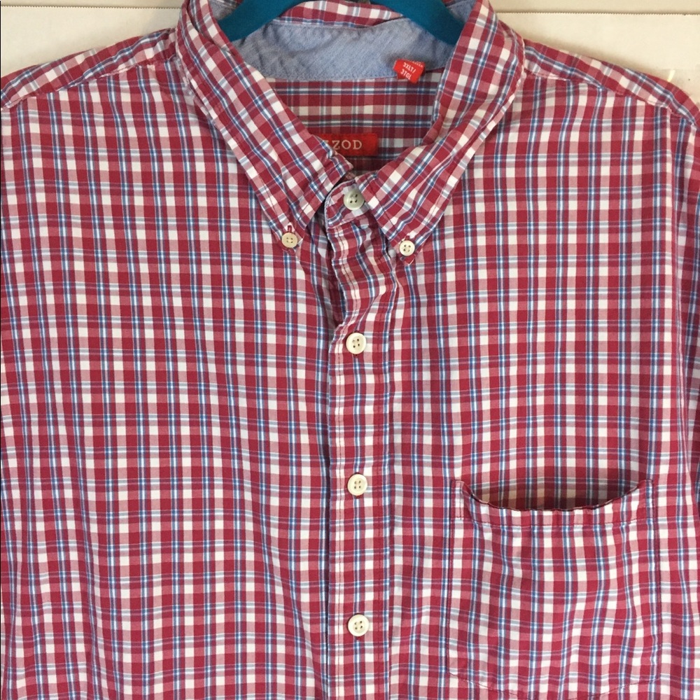 MEN "IZOD" SHORT SLEEVE BUTTON DOWN Plaid 3XL-XXXL